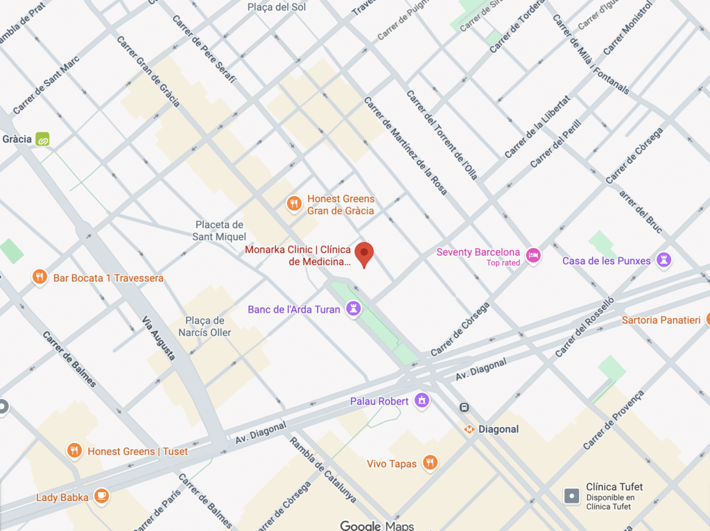 Ubicación de Monarka Clinic, clínica de medicina integrativa en Barcelona, en Paseo de Gracia 130